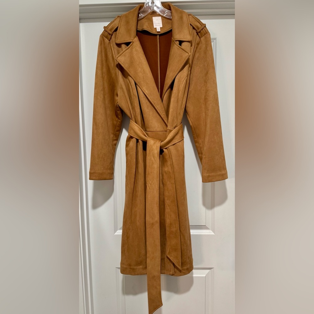 LC Lauren Conrad Women’s Camel Faux Suede Belted Trench Coat Size 1X